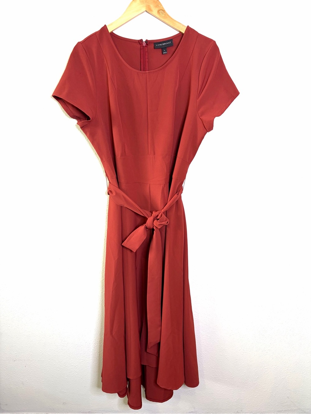 Lane Bryant Lena Burnt Orange rust Midi Dress Self-Tie Belt high low sz 14